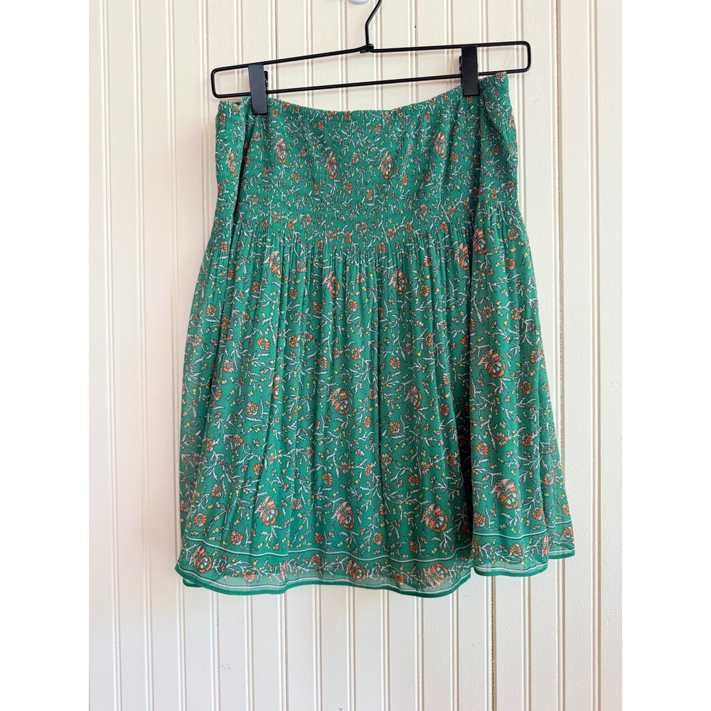 Max Studio Boho Skirt Green Romantic Floral Smocked Elastic Waist Size L